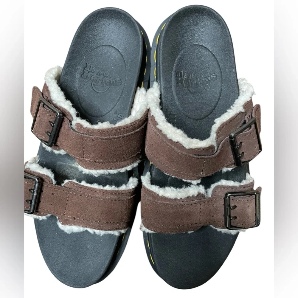 Dr. Martens Myles Suede Fur-Lined Buckle Slide Sandals Dark Brown Women’s Size 8 - Picture 5 of 10